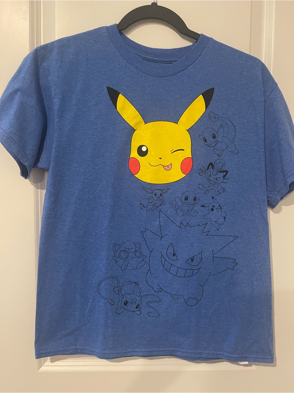 Pokemon Blue Tee with Bright Yellow Pikachu Face Graphic